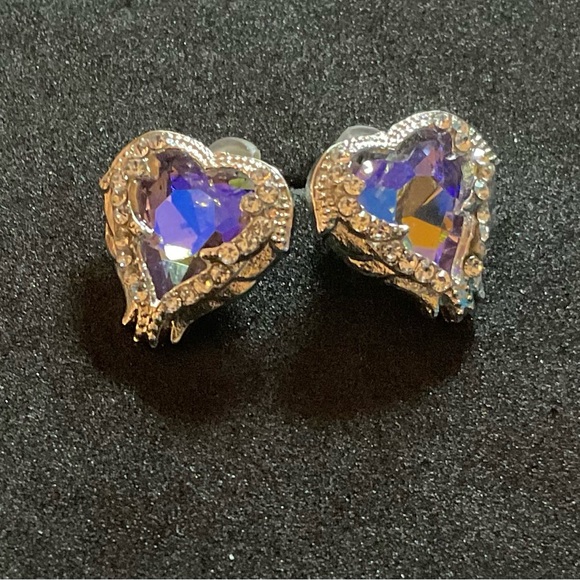 Silver earrings with rainbow spectrum gems. - Picture 3 of 3